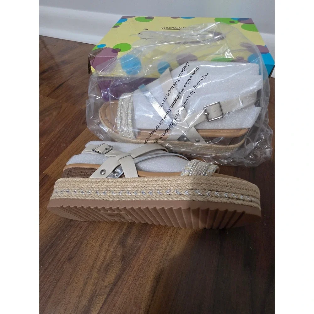 Soda Aaron-S Platform Sandals Womens 8 Off White Multi New Rhinestone Espadrille